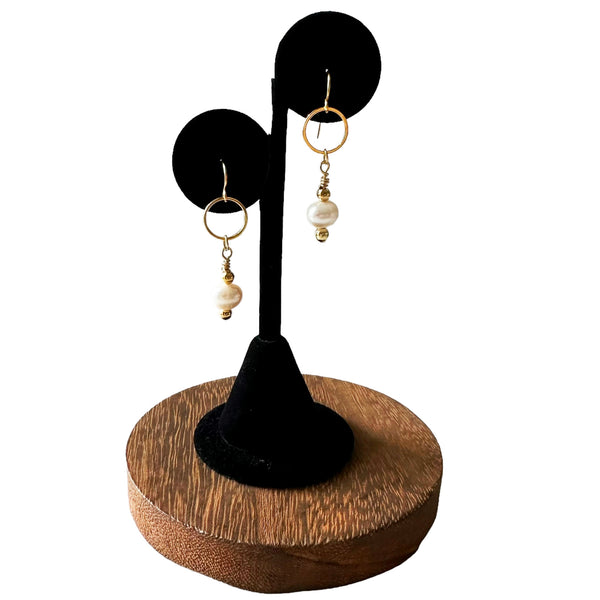 "Ally" Pearl & Stainless Steel Gold Earrings