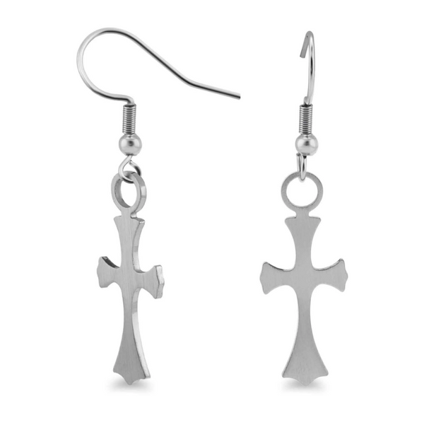 "Cross French Dangle" Earrings 316L Stainless Steel