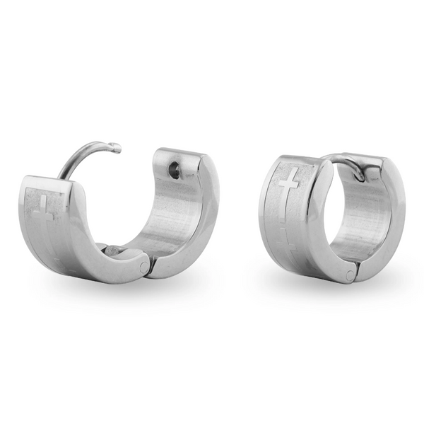 "Cross Hinged Small Hoop" Earrings 316L Stainless Steel
