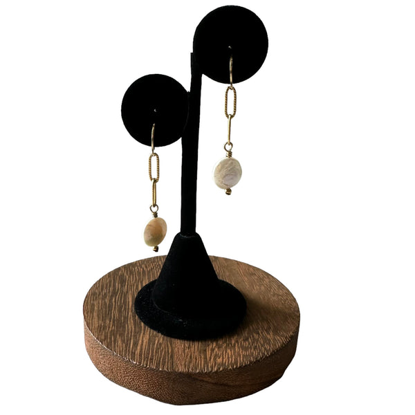 "Christina" Pearl & Stainless Steel Gold Earrings