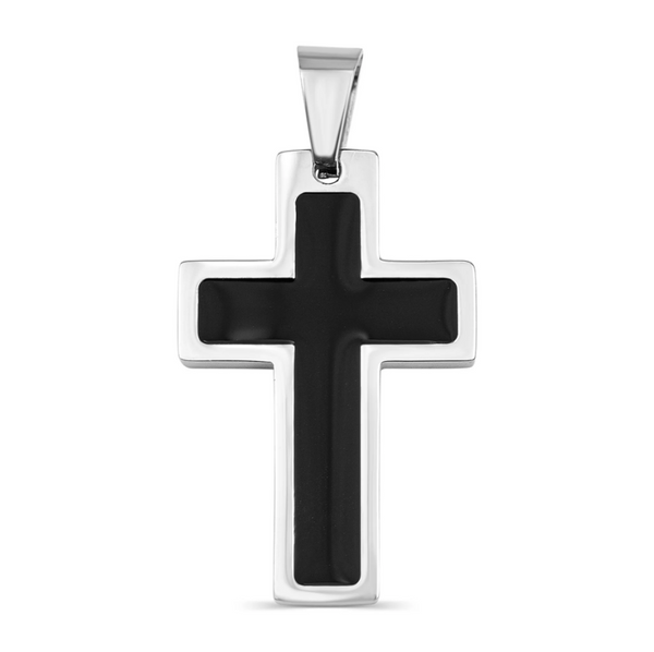 "Black Inlay" Cross Pendant 316L Stainless Steel